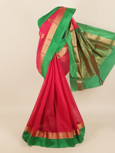 

Pothys Pink & Green Woven Design Zari Silk Cotton Saree