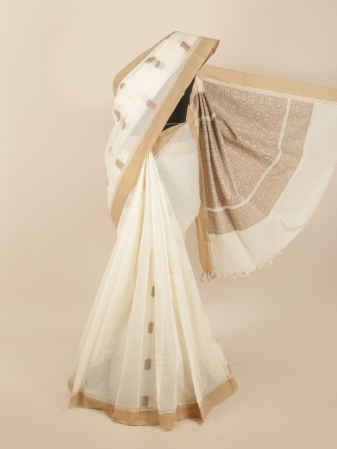 

Pothys White & Brown Ethnic Motifs Cotton Blend Saree