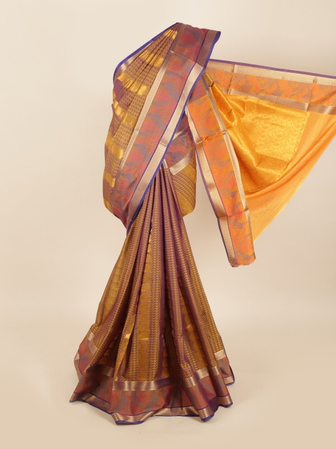 

Pothys Violet & Mustard Ethnic Motifs Art Silk Saree