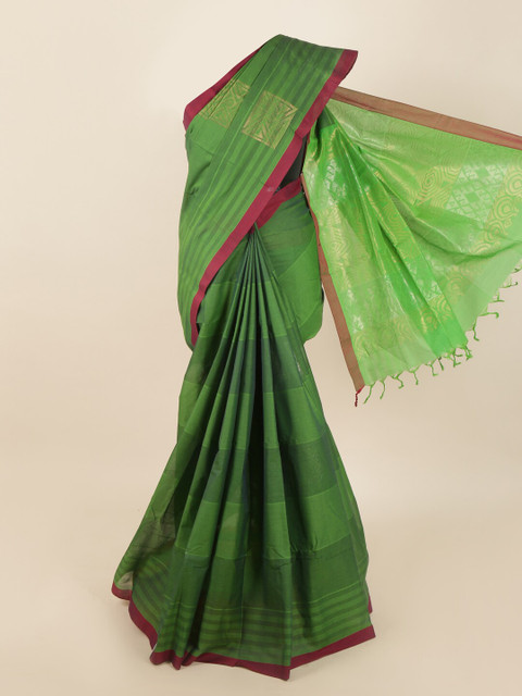

Pothys Green & Maroon Ethnic Motifs Cotton Blend Saree