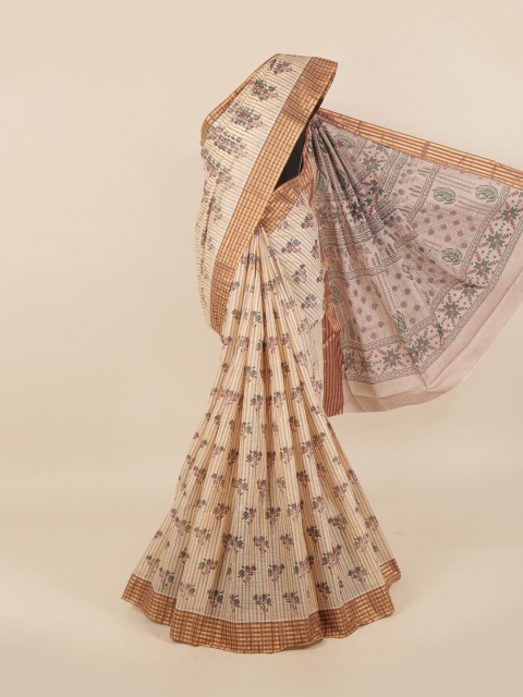 

Pothys Beige & Green Floral Printed Saree