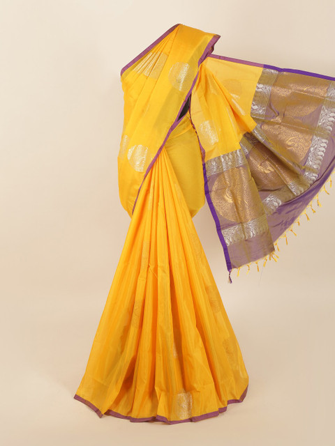 

Pothys Yellow & Silver-Toned Ethnic Motifs Zari Art Silk Saree