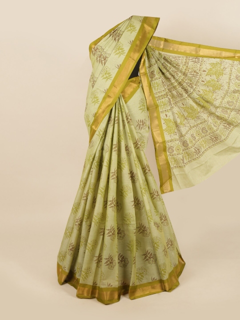 

Pothys Green & Golden Floral Cotton Blend Saree