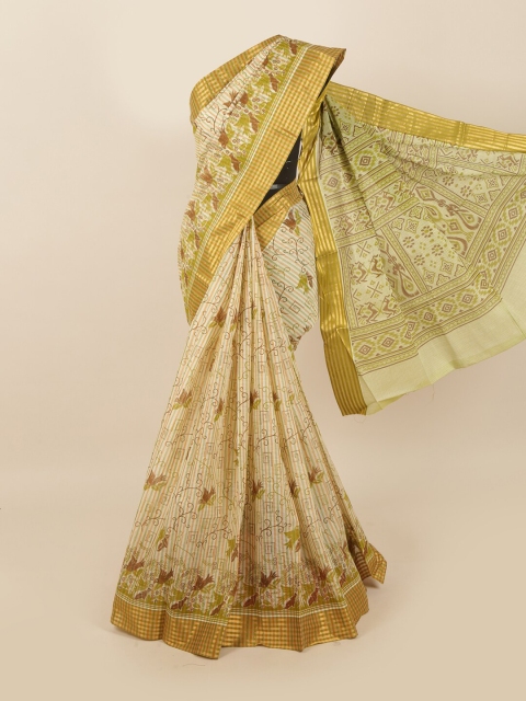 

Pothys Beige & Gold-Toned Floral Zari Saree