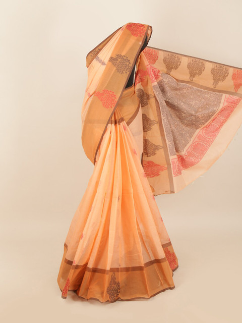 

Pothys Peach-Coloured & Red Woven Design Cotton Blend Saree