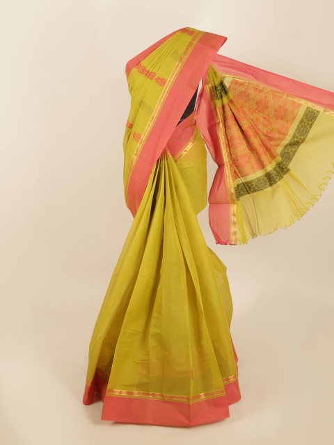 

Pothys Green & Pink Ethnic Motifs Cotton Blend Saree