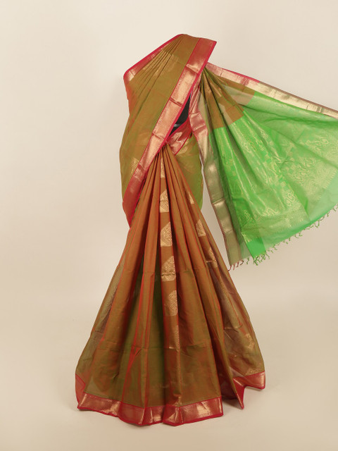 

Pothys Green & Gold-Toned Ethnic Motifs Zari Saree