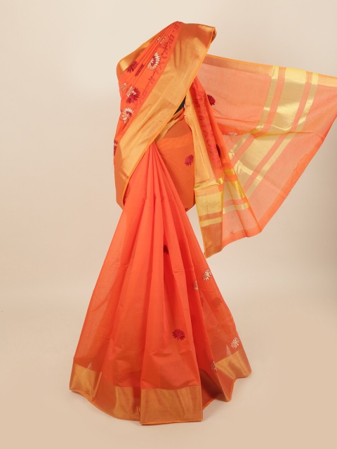 

Pothys Orange & Golden Ethnic Motifs Silk Cotton Saree
