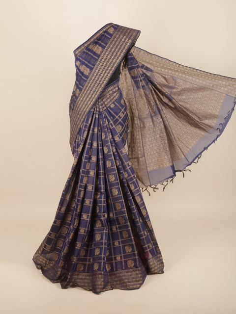 

Pothys Women Navy Blue & Gold-Toned Woven Design Saree