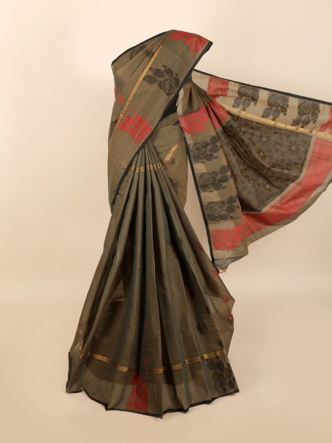 

Pothys Green & Red Ethnic Motifs Zari Saree