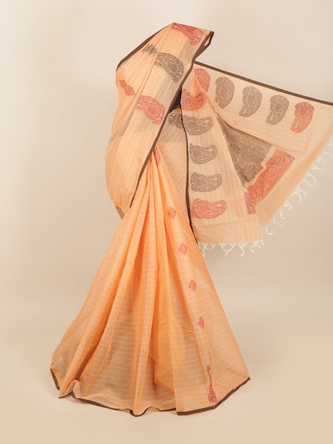 

Pothys Peach-Coloured & Brown Paisley Saree