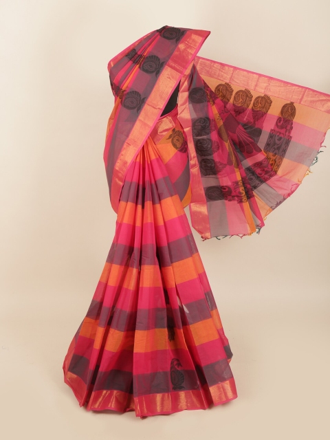

Pothys Magenta & Mustard Yellow Striped Zari Saree