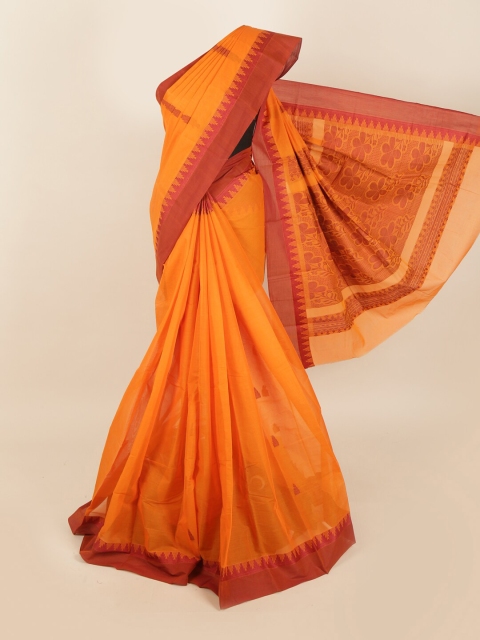 

Pothys Orange & Red Ethnic Motifs Cotton Blend Saree