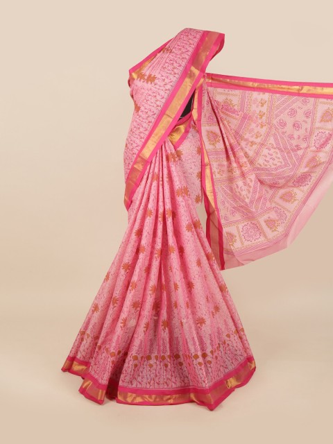 

Pothys Pink & Gold-Toned Floral Saree