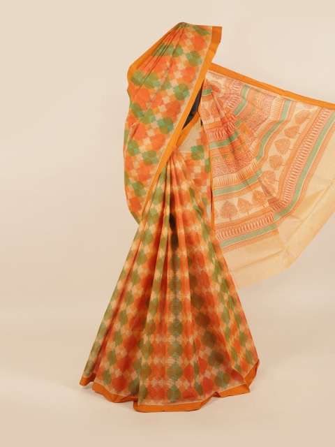 

Pothys Orange & Green Cotton Blend Saree