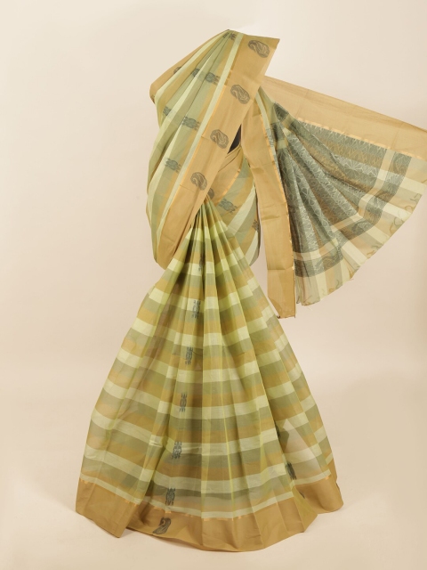 

Pothys Green & Grey Striped Saree