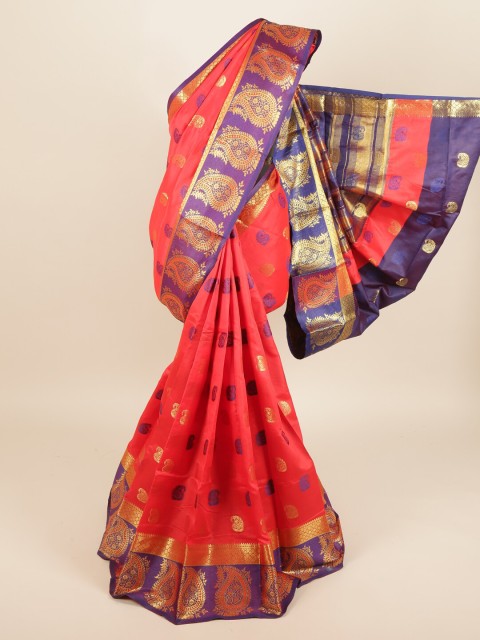 

Pothys Red & Violet Ethnic Motifs Zari Saree