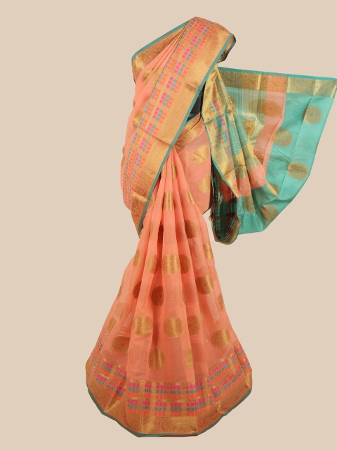 

Pothys Peach-Coloured & Golden Ethnic Motifs Saree