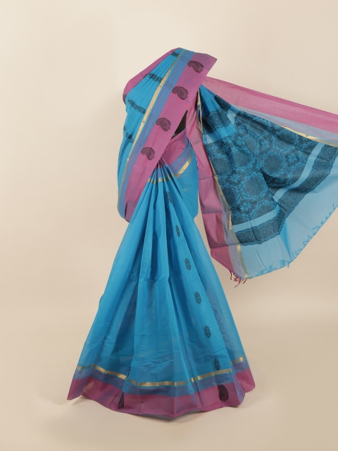 

Pothys Blue & Pink Ethnic Motifs Zari Saree