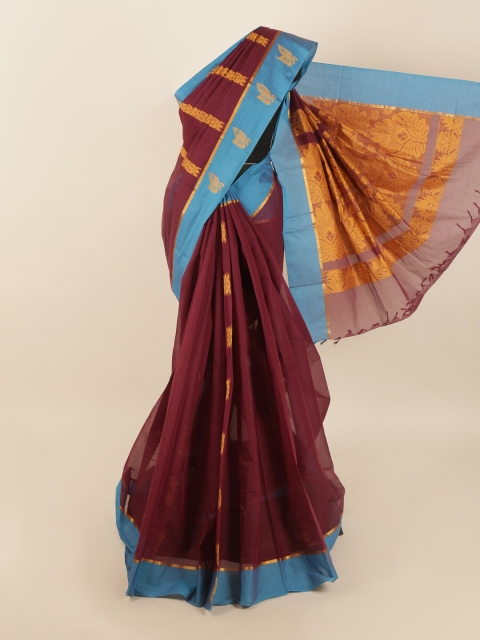 

Pothys Brown & Blue Ethnic Motifs Cotton Saree