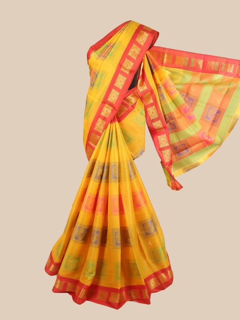 

Pothys Yellow & Green Cotton Blend Saree