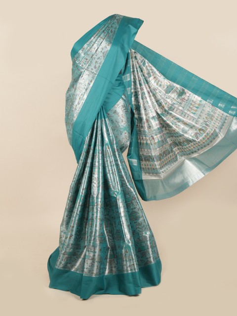 

Pothys Blue & Silver-Toned Ethnic Motifs Cotton Blend Saree