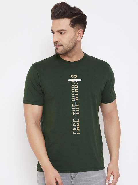 

98 Degree North Men Green Typography Printed Cotton T-shirt