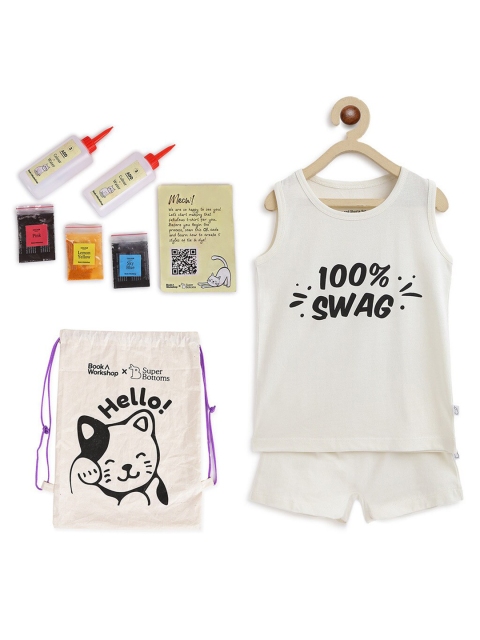 

SuperBottoms Unisex Kids White Printed T-shirt with Shorts