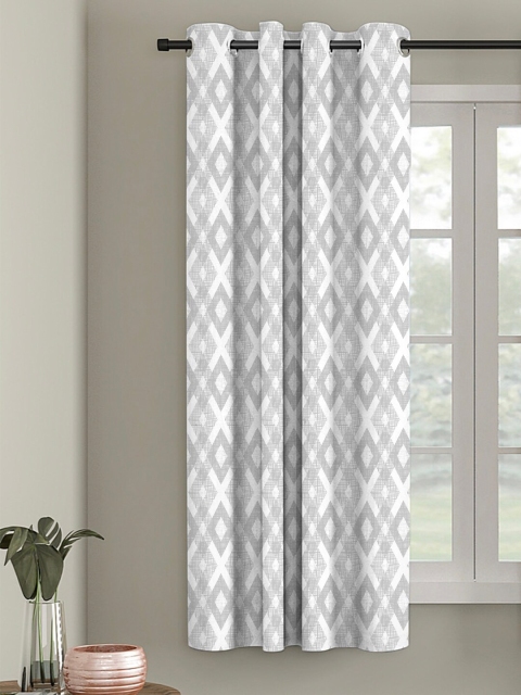 

HOUZZCODE Grey & White Geometric Room Darkening Single Window Curtain