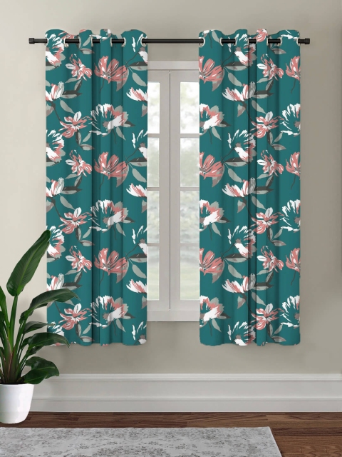 

HOUZZCODE Teal & White Floral Room Darkening Window Curtain