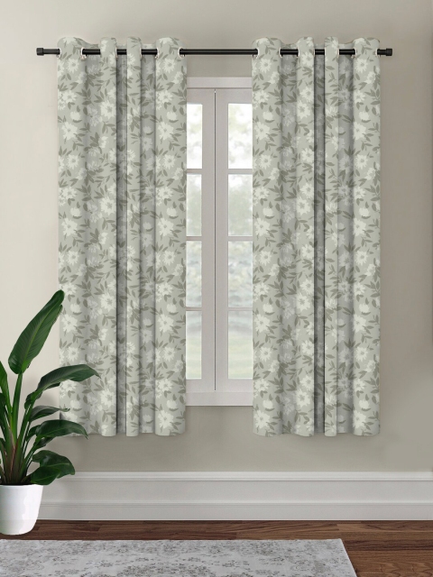 

HOUZZCODE Grey Floral Room Darkening Single Window Curtain