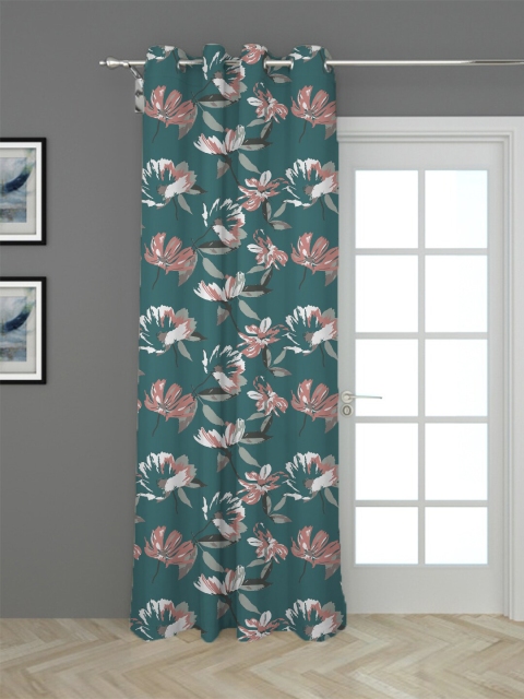 

HOUZZCODE Teal Green Floral Room Darkening Door Curtain