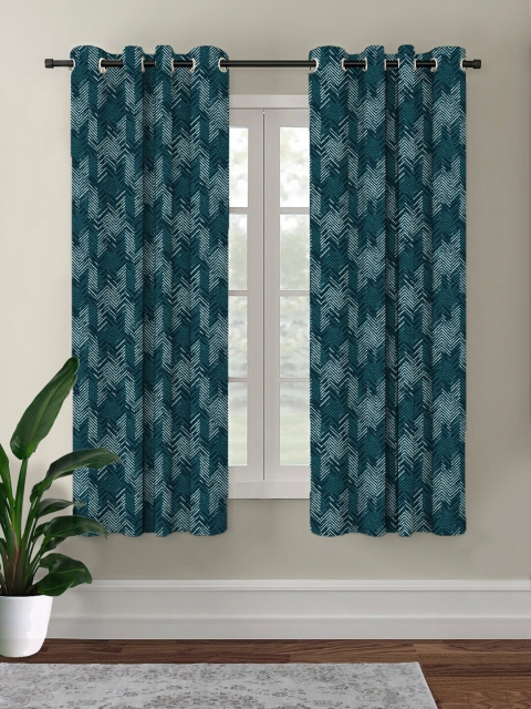 

HOUZZCODE Teal Printed Room Darkening Window Curtain