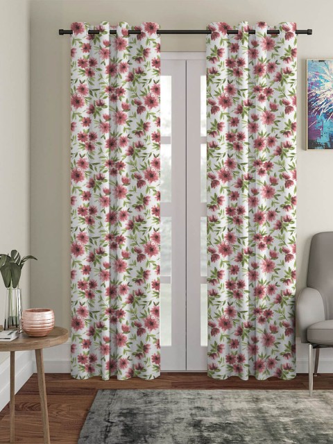 

HOUZZCODE Pink & White Floral Room Darkening Long Door Curtain