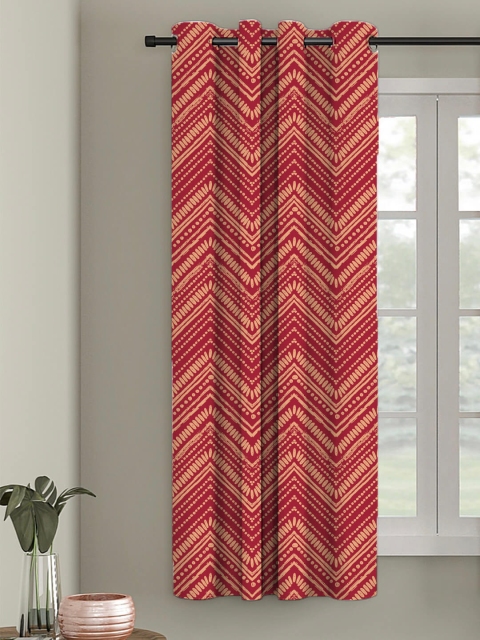 

HOUZZCODE Maroon & Beige Room Darkening Window Curtain