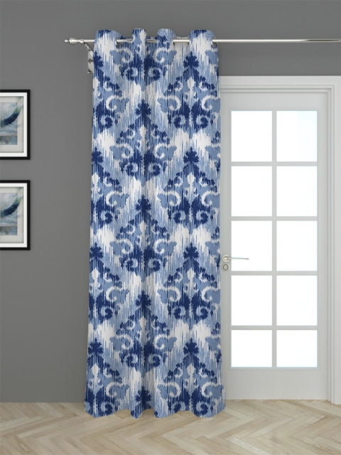 

HOUZZCODE Blue & White Ethnic Motifs Room Darkening Single Long Door Curtain