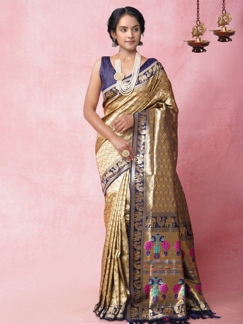 

Unnati Silks Women Gold Woven Design Banarasi Silk Saree