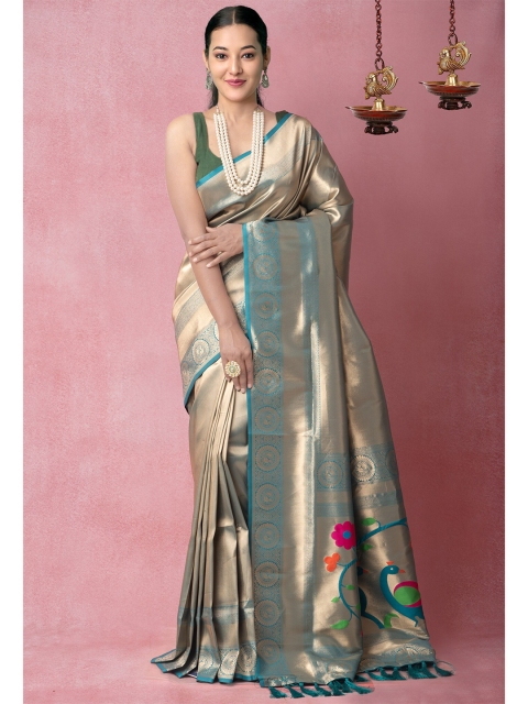 

Unnati Silks Women Gold Woven Design Banarasi Silk Saree, Green