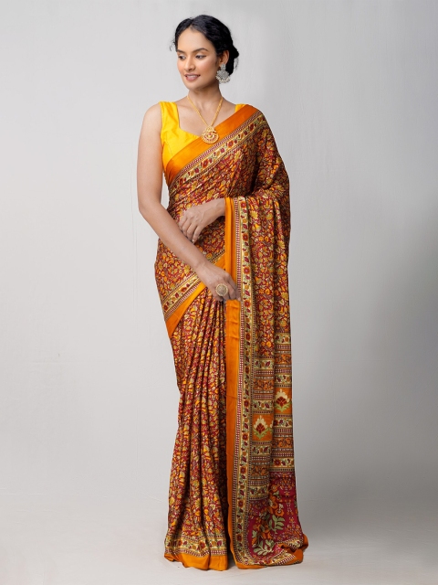 

Unnati Silks Maroon & Yellow Ethnic Motifs Patola Saree
