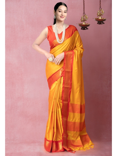 

Unnati Silks Yellow & Gold-Toned Banarasi Silk Saree