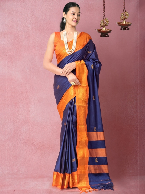 

Unnati Silks Women Blue Woven Design Banarasi Silk Saree