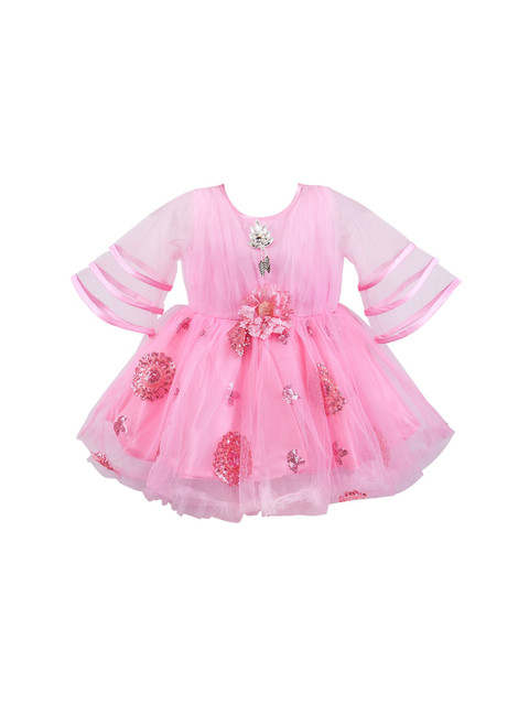 

Wish Karo Girls Pink Embellished Net Dress