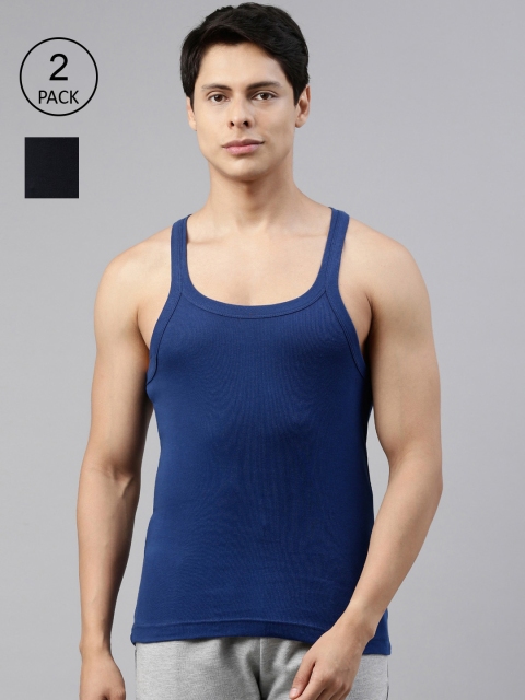 

DIXCY SCOTT Men Pack Of 2 Blue Solid Cotton Innerwear Gym Vest