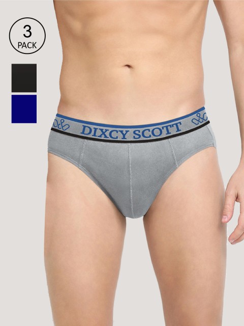 

DIXCY SCOTT Men Grey & Black Solid Combed Cotton Basic Briefs Pack Of 3