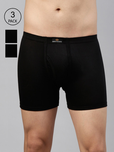 

DIXCY SCOTT Men Pack Of 3 Black Solid Pure Combed Cotton Trunks LEGEND TRUNK-BLACK-P3
