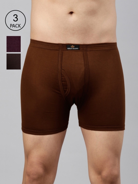 

DIXCY SCOTT Men Pack Of 3 Brown & Maroon Solid Pure Combed Cotton Trunks LEGEND TRUNK
