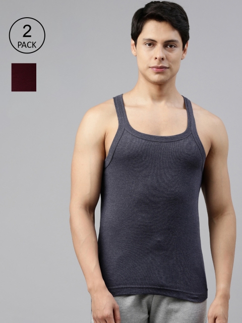 

DIXCY SCOTT Men Pack Of 2 Solid Cotton Gym Vests, Red