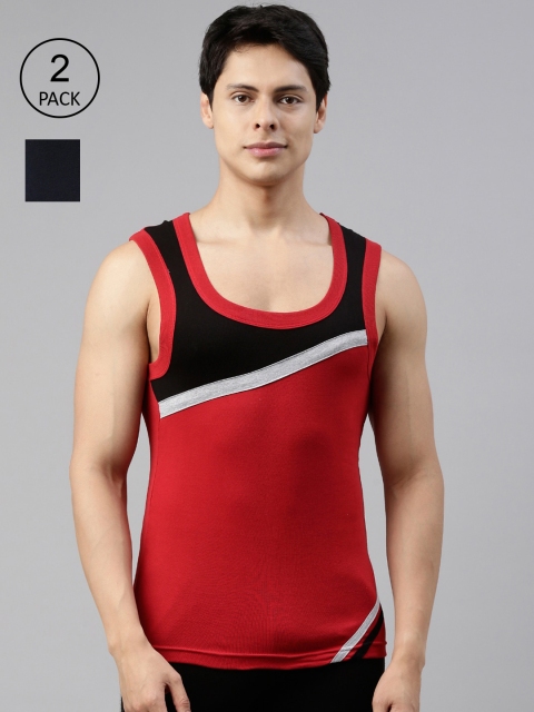 

DIXCY SCOTT Men Pack Of 2 Solid Cotton Innerwear Gym Vest, Navy blue