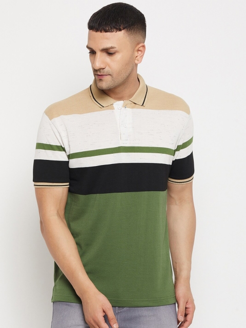 

Parcel Yard Men Green & White Striped Polo Collar T-shirt