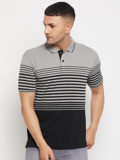 

Parcel Yard Men Grey & Black Striped Polo Collar T-shirt